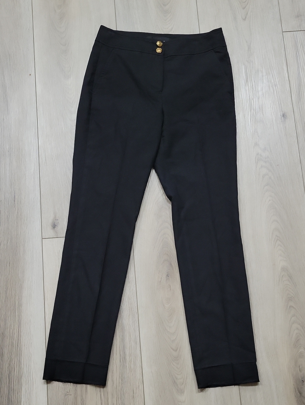 White House Black Market Black Slim Trousers with Gold Buttons